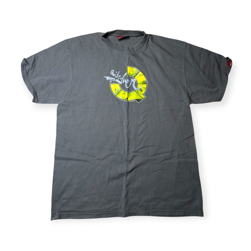 Quiksilver Dark Grey T-Shirt Size Large Logo Shirt 100% Cotton Skater Rare VTG
